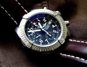 Breitling-Chrono-Avenger-titanium-black-dial-brown-strap Breitling Chrono Avenger titanium black dial brown strap