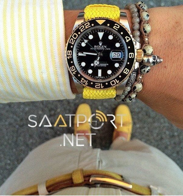 Rolex Perlon Örgü Kordon Sarı