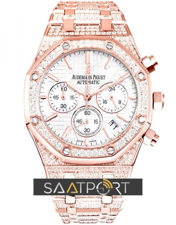 audemars piguet baget taşlı ap taşlı model rose silver Audemars Piguet Royal Oak Full Diamond (1)