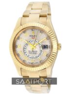 Rolex Sky Dweller Silver Dial 18 Carat Yellow Gold Oyster replika saat eta saat eta mekanizma (1)