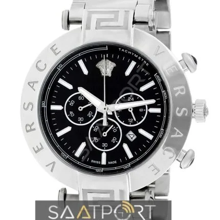 VERSACE SİLVER ÇELİK KORDON SİYAH KADRAN BLACK BELT REPLİKA SAAT KRONOMETRELİ (1)