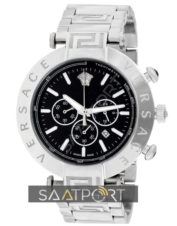 VERSACE SİLVER ÇELİK KORDON SİYAH KADRAN BLACK BELT REPLİKA SAAT KRONOMETRELİ (1)