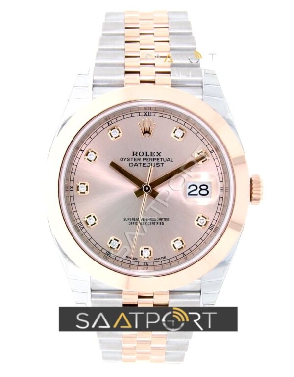 Rolex Datejust 41 Stainless Steel & Everose Gold Watch Sundust Diamond Dial Jubilee Bracelet 126301