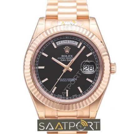 Rolex day date rose gold black 41 mm eta saat mekanizma