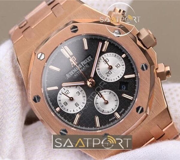 Audemars Piguet Replika Saat Rose Kronometreli eta saatler siyah kadran rose