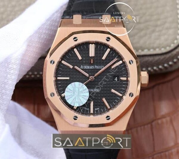 Audemars Piguet Royal Oak Rose Gold Black Leather