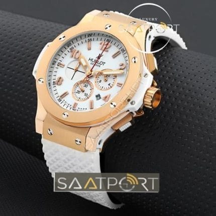 Hublot big bang replika saat beyaz kadran ve beyaz silikon kordon replica