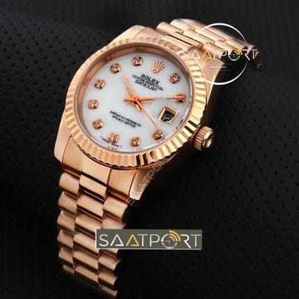 Rolex datejust taşlı bayan saati rose gold