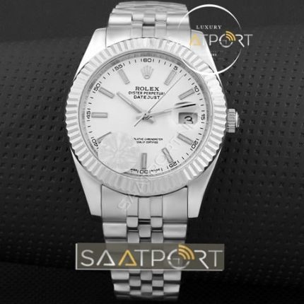 Replika Rolex Datejust Beyaz kadran gümüş kasa (1)