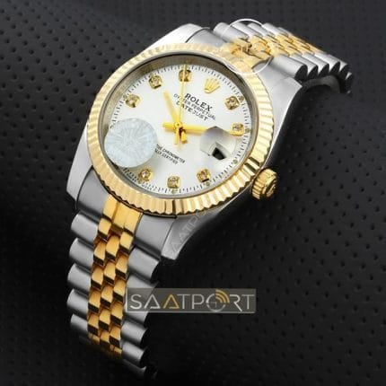 Rolex Bayan Saat ReplikaTaşlı Siyah kadran gold jübile