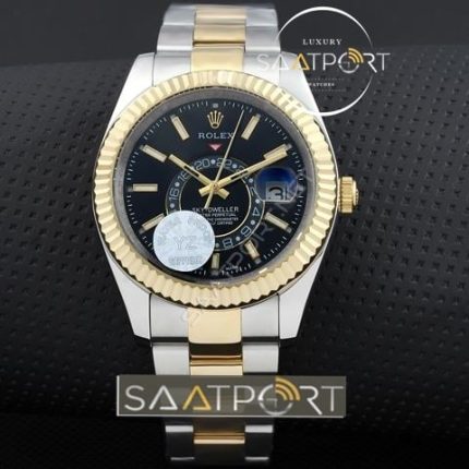 Rolex Sky Dweller Two Tone replika saat siyah kadran