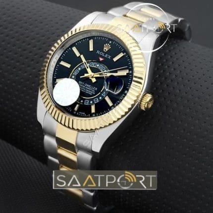 Rolex Sky Dweller Two Tone replika saat siyah kadran