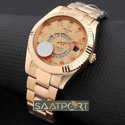 Rolex sky dweller replika saat rose gold replica