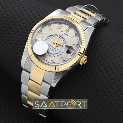 Rolex sky dweller roma rakamalı two tone replika saatler