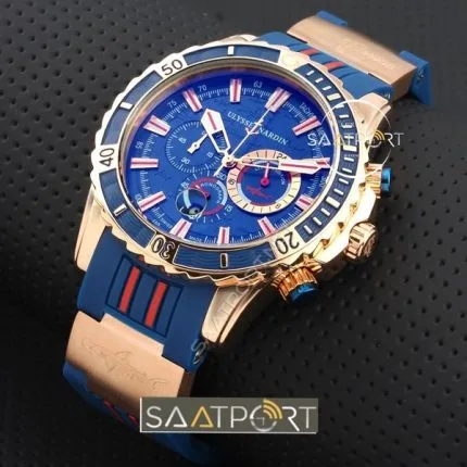 Ulysse nardin mavi kadran mavi kordon deri replika saat replica (2)