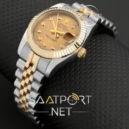 Rolex Replika bayan saat altın sarı kadran taşlı modeller