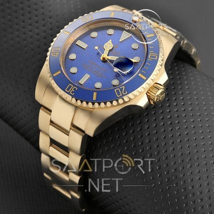 Rolex submariner sarı kasa mavi kadran full gold replika saatler