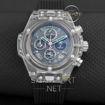 Hublot Şeffaf Saat Modelleri Siyah SilikoN Kordon yeşil kadran