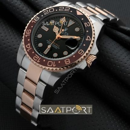 Rolex GMT-Master II Root Beer Rose Gold Black Brown Ceramic Bezel replika saat