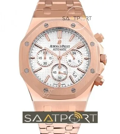 Audemars Piguet Pilli Cronometreli Rose kasa beyaz kadran imitasyon saat