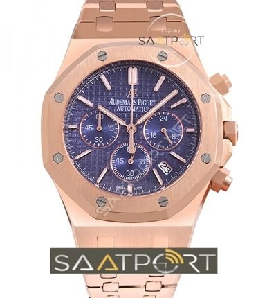 Audemars Piguet Pilli Cronometreli Rose kasa mavi kadran imitasyon saat