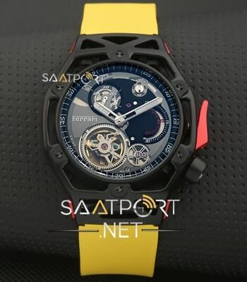 Hublot Türbülonlu saat carbon Ferrari modeli sarı Silikon Kordon