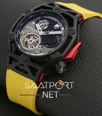 Hublot Türbülonlu saat carbon Ferrari modeli sarı Silikon Kordon replika saat