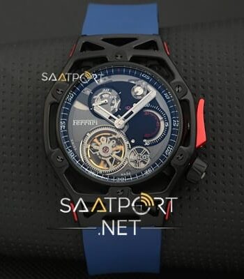 Hublot Türbülonlu saat pvd kaplama Ferrari modeli Silikon Kordon replika saat modeli