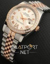 Rolex Datejust 36mm Steel Yellow Rose Kasa Baget Taşlı replika saat