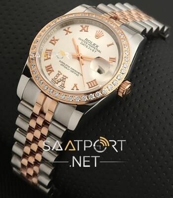 Rolex Datejust 36mm Steel Yellow Rose Kasa Baget Taşlı replika saat