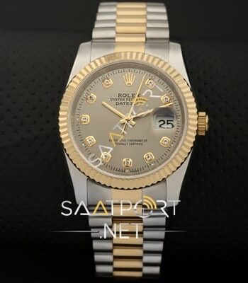 Rolex bayan saati 36 mm gri kadran taşlı model replika saat