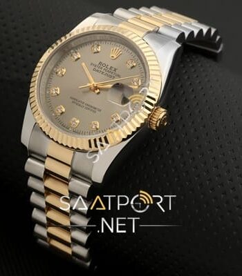 Rolex bayan saati 36 mm gri kadran taşlı model replika saatler