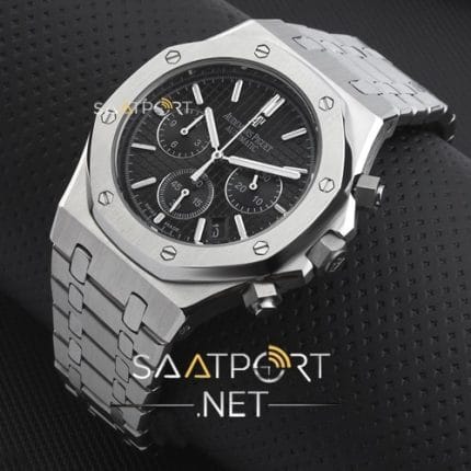 Audemars Piguet Pilli Kronometreli siyah Kadran Gümüş Replika saatler