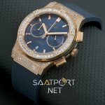 Hublot Kronometreli Gold Baget Taşlı Mavi Kadran