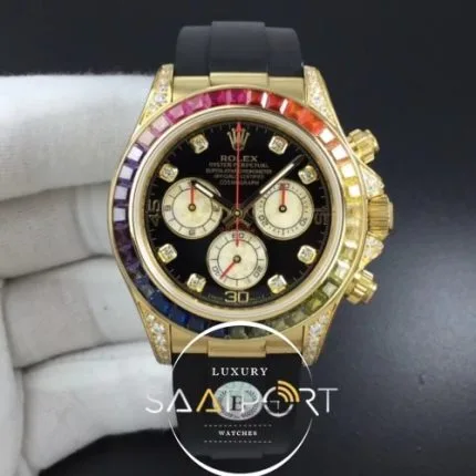 Daytona 116589RBOW YG Rainbow Crystal BLF 11 Best Edition Black Dial on Rubber Strap A4130 (1)
