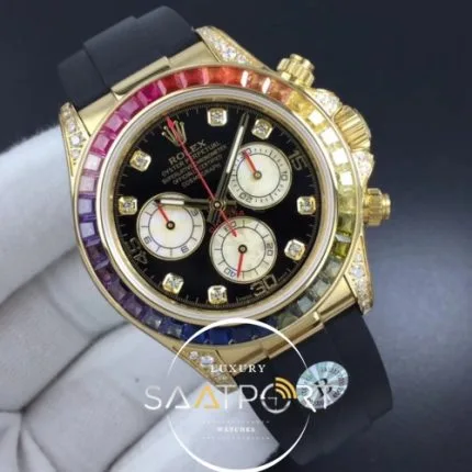 Daytona 116589RBOW YG Rainbow Crystal BLF 11 Best Edition Black Dial on Rubber Strap A4130 (6)