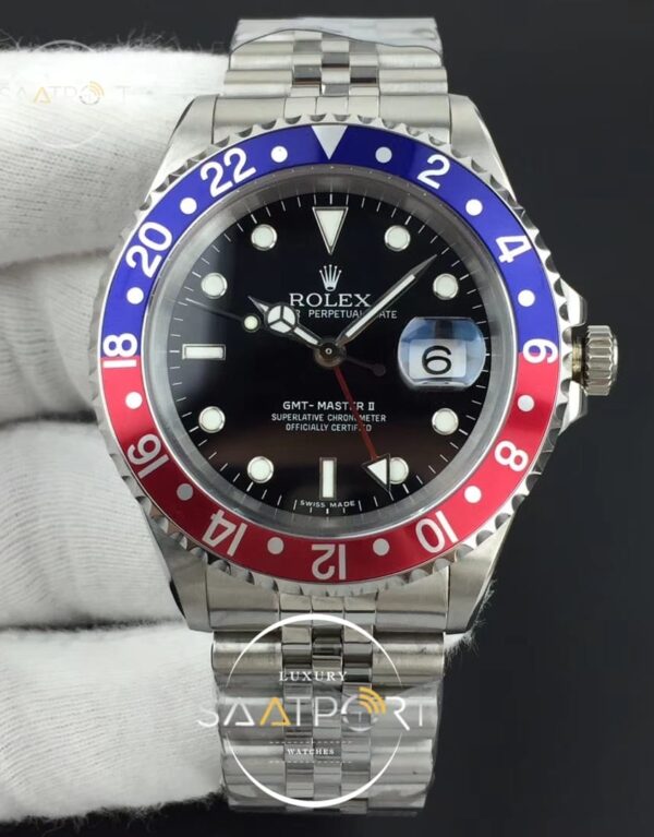 GMT-Master II Blue Red Bezel SS BP Maker Black Dial on SS Jubilee Bracelet A2836 (1)