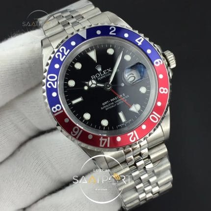 GMT-Master II Blue Red Bezel SS BP Maker Black Dial on SS Jubilee Bracelet A2836 (2)