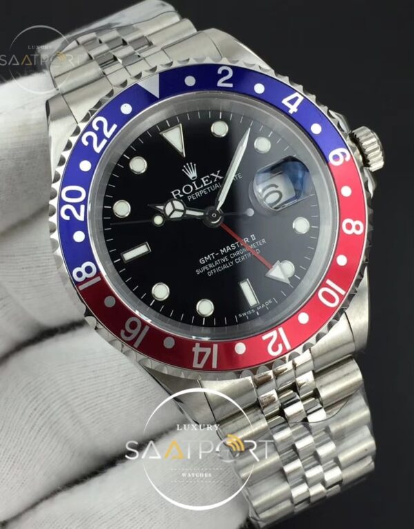 GMT-Master II Blue Red Bezel SS BP Maker Black Dial on SS Jubilee Bracelet A2836 (2)