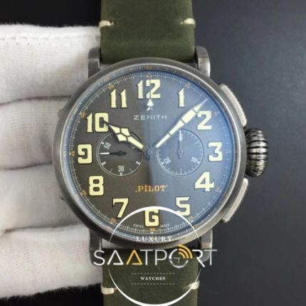 Heritage Pilot Ton-up Aged SS Case XF 11 Best Edition on Green Nubuck Strap A7750 (1)