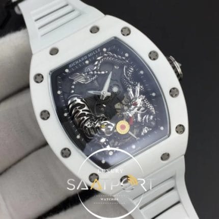 RM 51-01 White Ceramic Tiger & Dragon KVF Best Edition on White Rubber Strap MIYOTA8215 (2)
