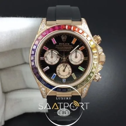 Rolex Daytona 116595RBOW RG Rainbow Crystal BLF Best Edition Black Dial on Rubber Strap 4130
