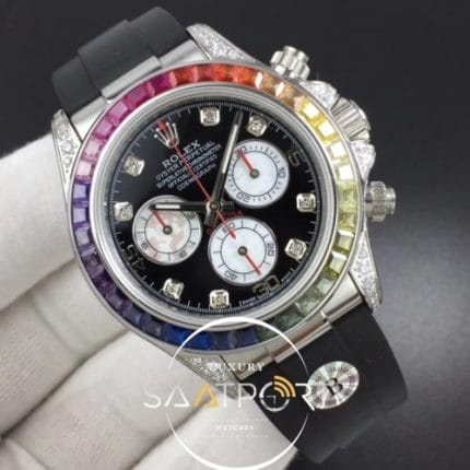 Rolex Daytona 116595RBOW RG Rainbow Silver BLF Best Edition Black Dial on Rubber Strap 4130 (2)