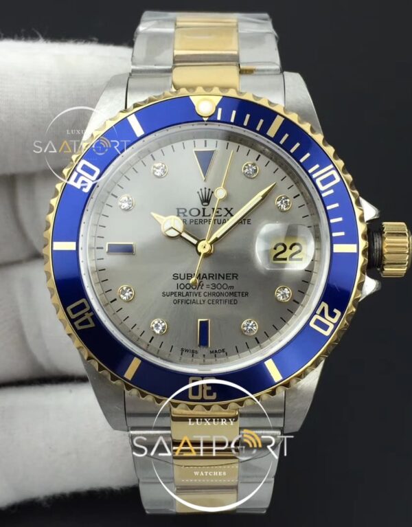 replika rolex Submariner 16613 LN BP Maker SSYG Diamond Silver Serti Dial on SSYG Bracelet A2836 (1)