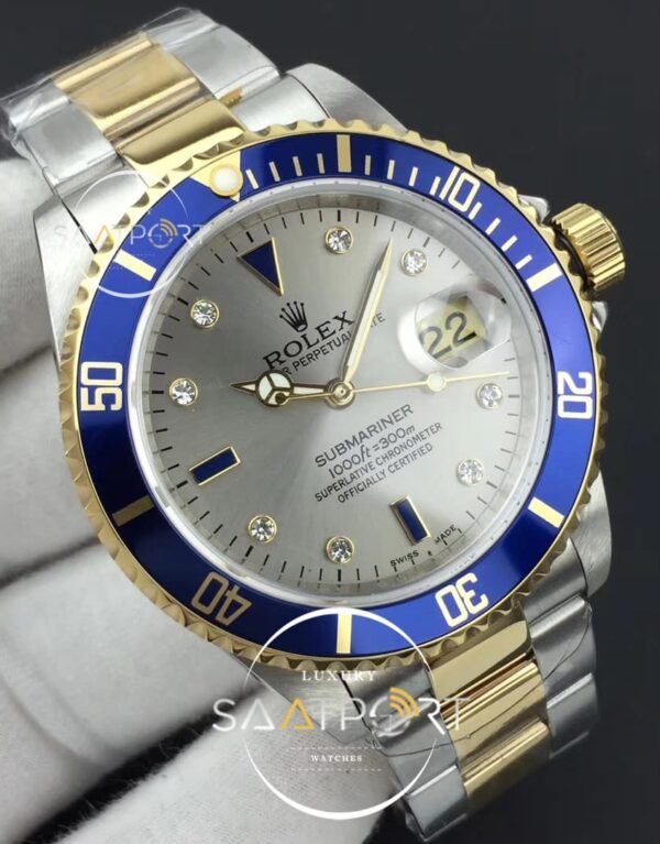replika rolex Submariner 16613 LN BP Maker SSYG Diamond Silver Serti Dial on SSYG Bracelet A2836 (2)