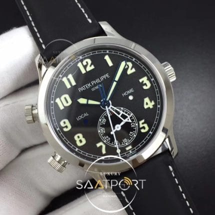 Calatrava 5524G Pilot Travel Time GRF 11 Best Edition Black Dial on Black Leather Strap MIYOTA 9015 (2)