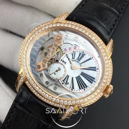 Millennium Series 15350 RG V9F 11 Best Edition Diamonds Bezel White Dial RG Markers on Brown Leather (3)