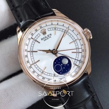 Rolex Cellini 50535 Moon RG RXW 11 Best Edition White Dial on Brown Leather Strap Super Clon (2)