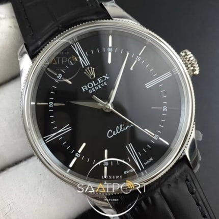 Rolex Cellini Time 50509 SS MKF Best Edition Black Dial Roman Marker on Black Leather Strap A3132 (4)