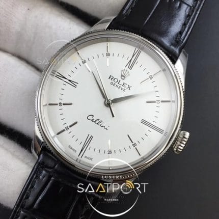Rolex Cellini Time 50509 SS MKF Best Edition White Dial Roman Marker on Black Leather Strap A3132 (3)
